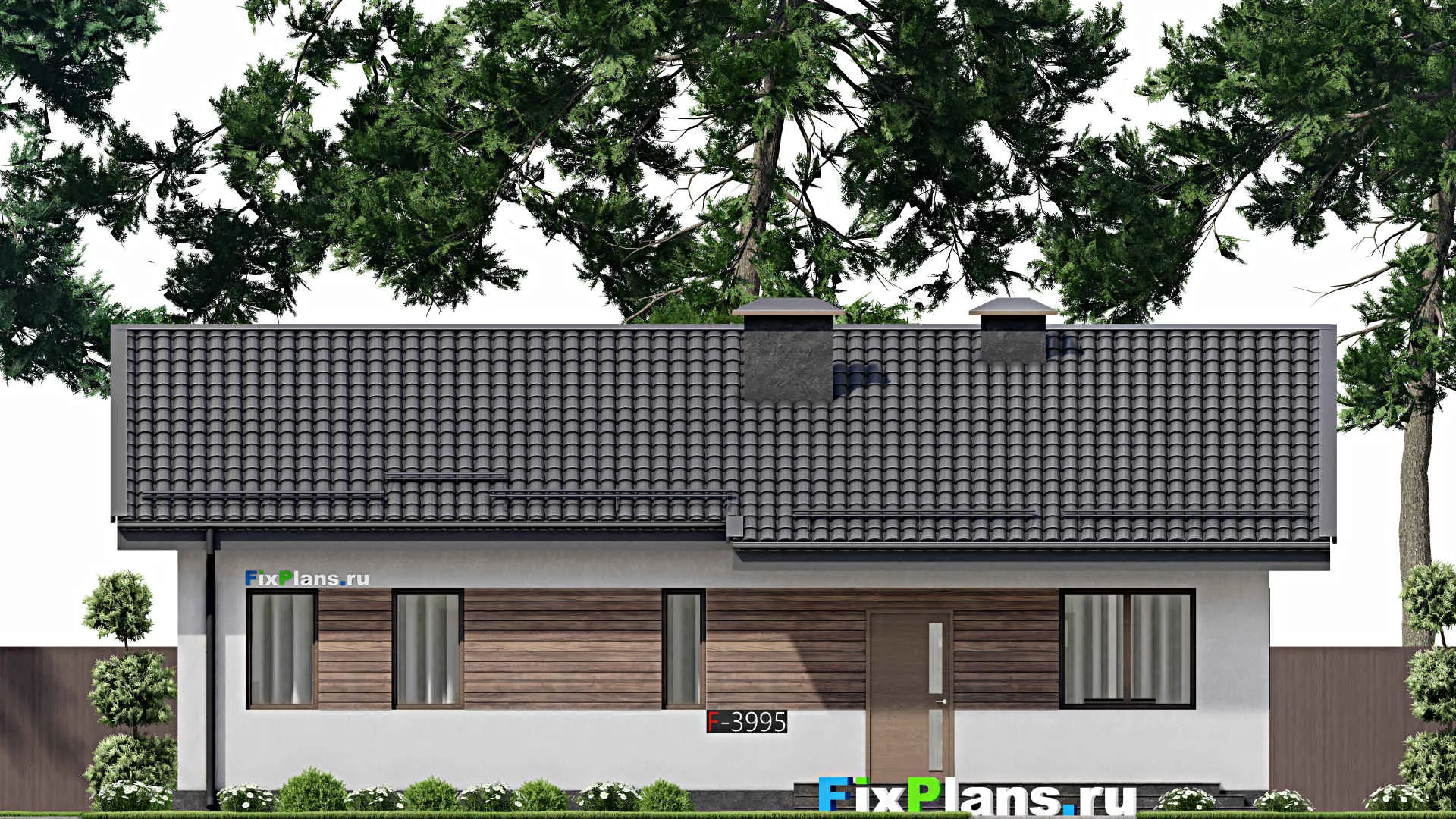 F-3995 - Проект одноэтажного дома 9 на 14, площадью 110 м² с террасой и 3 спальнями