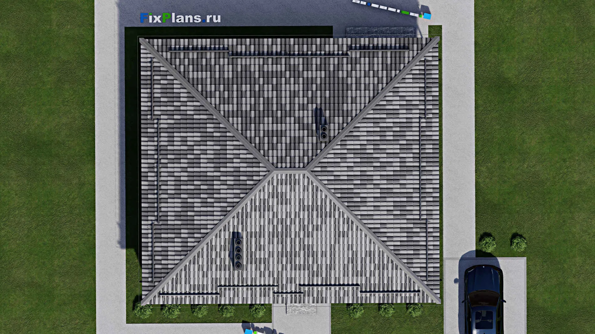 F-7541 - Проект одноэтажного дома 13 на 14, площадью 130 м² с террасой и 3 спальнями