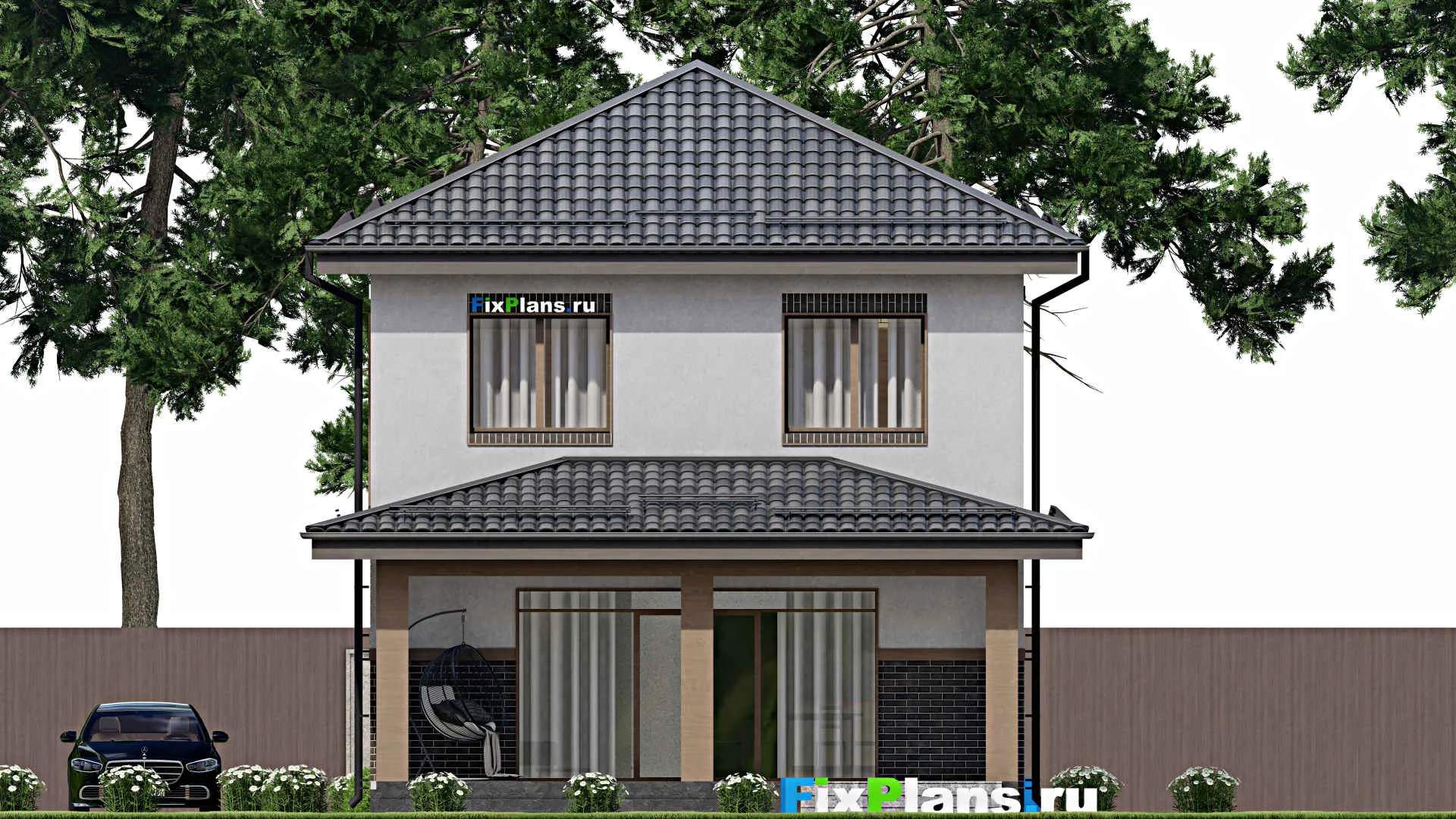 F-7307 - Проект двухэтажного дома 9 на 16, площадью 160 м² с террасой и 3 спальнями