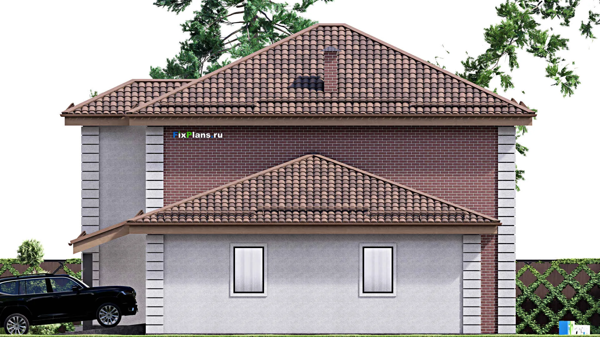 F-16982 - Планы двухэтажного дома 14 на 16, площадью 220 м² с гаражом на 2 машины и 4 спальнями