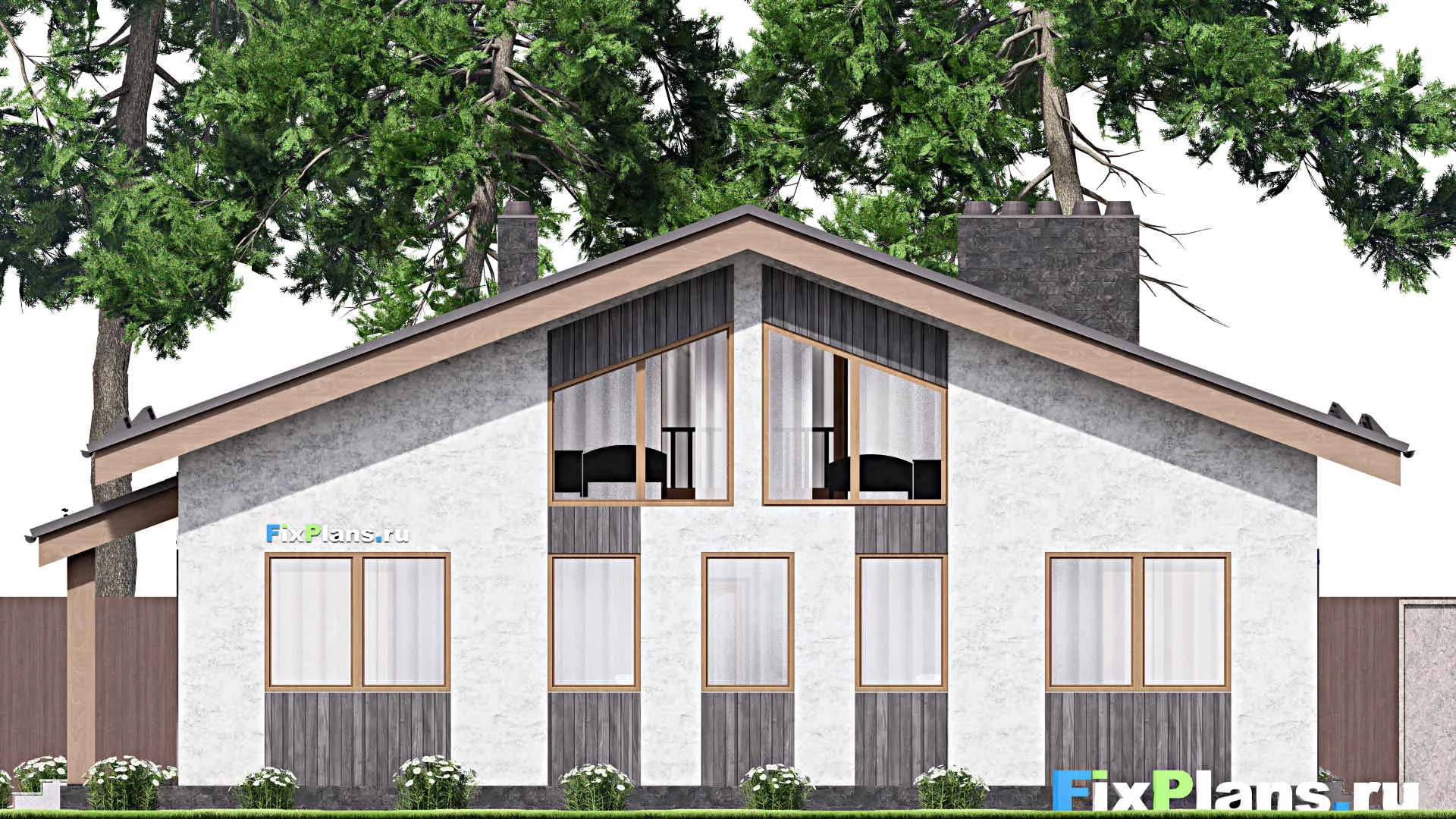 F-14534 - Проект дома с мансардой 13 на 14, площадью 160 м² с террасой и 4 спальнями