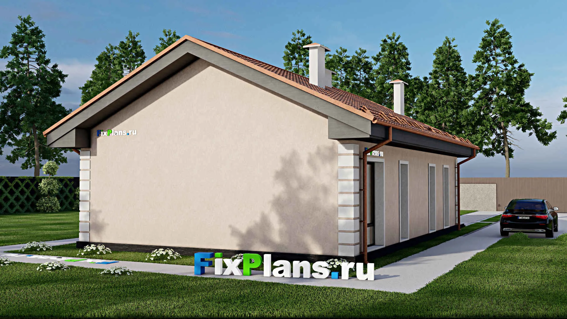 F-9818 - Проект одноэтажного дома 10 на 15, площадью 100 м² с 2 спальнями