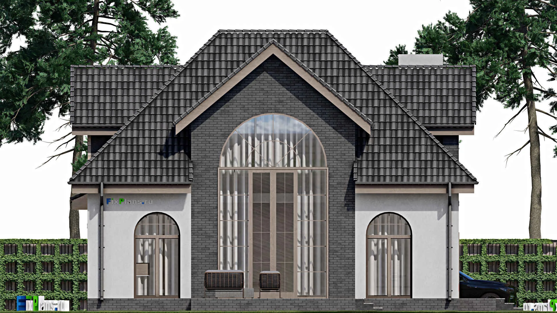 F-1781 - Проект дома с мансардой 12 на 16, площадью 190 м² с террасой, гаражом на 1 машину и 2 спальнями