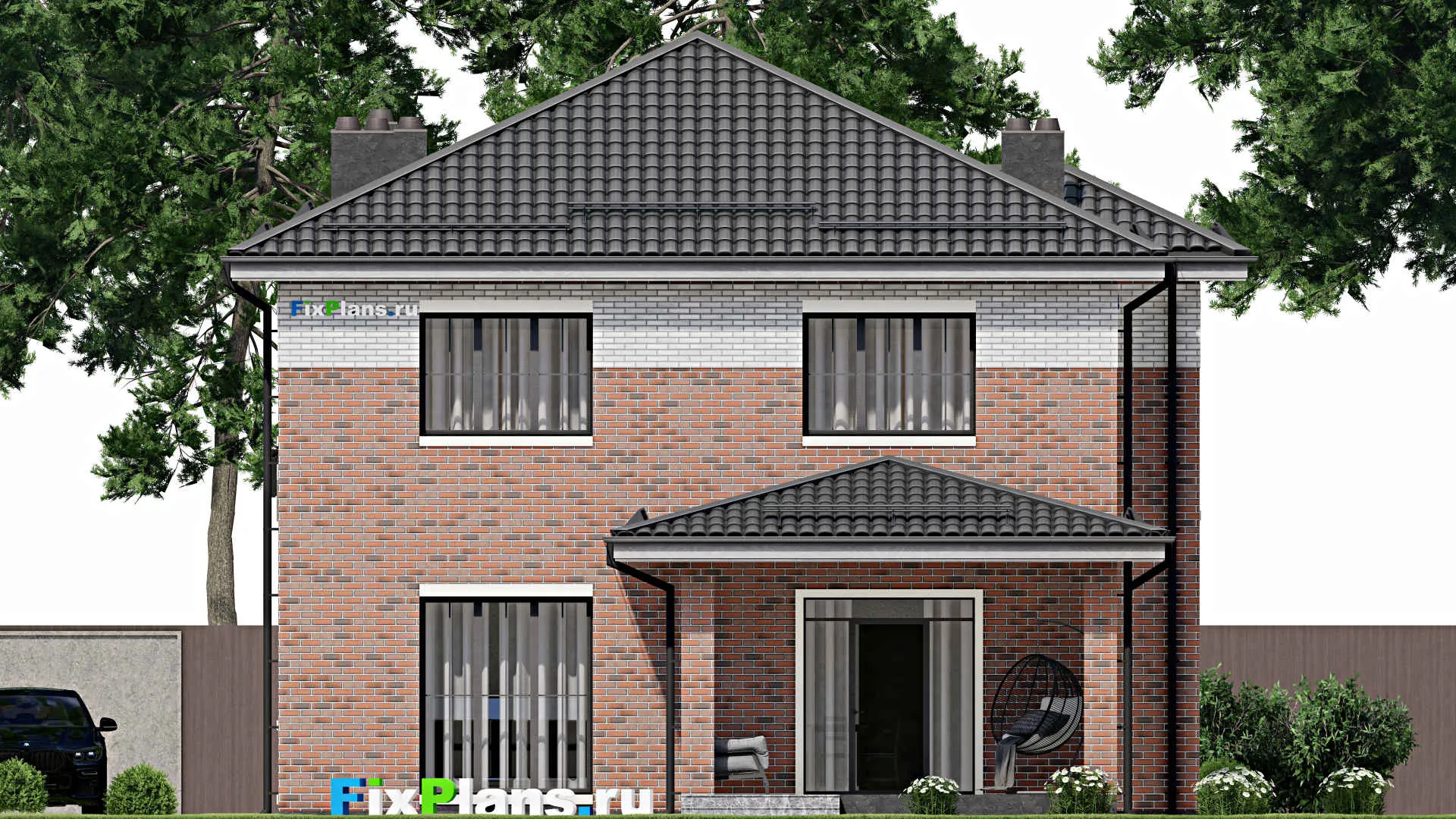 F-2942 - Проект двухэтажного дома 12 на 13, площадью 200 м² с террасой и 4 спальнями