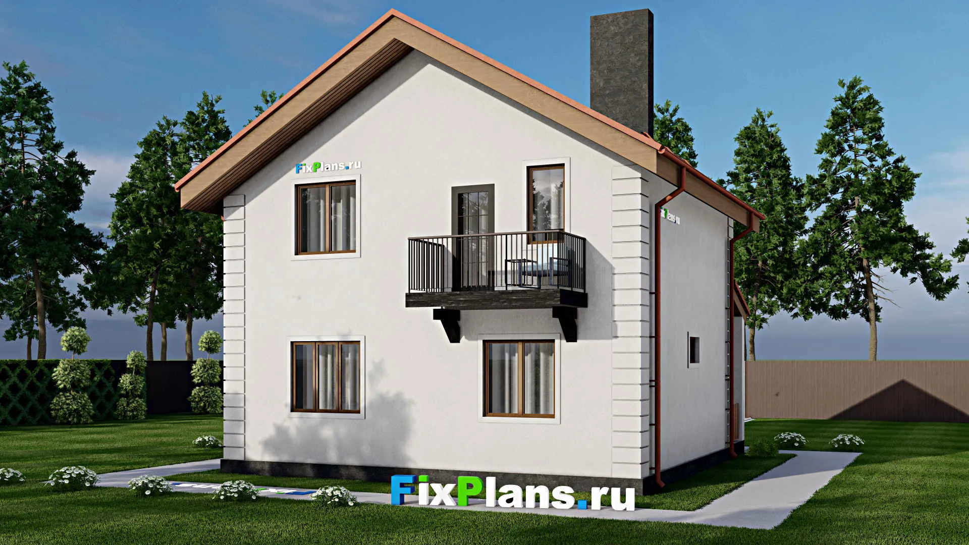 F-11717 - Проект дома с мансардой 9 на 10, площадью 250 м² с балконом и 3 спальнями