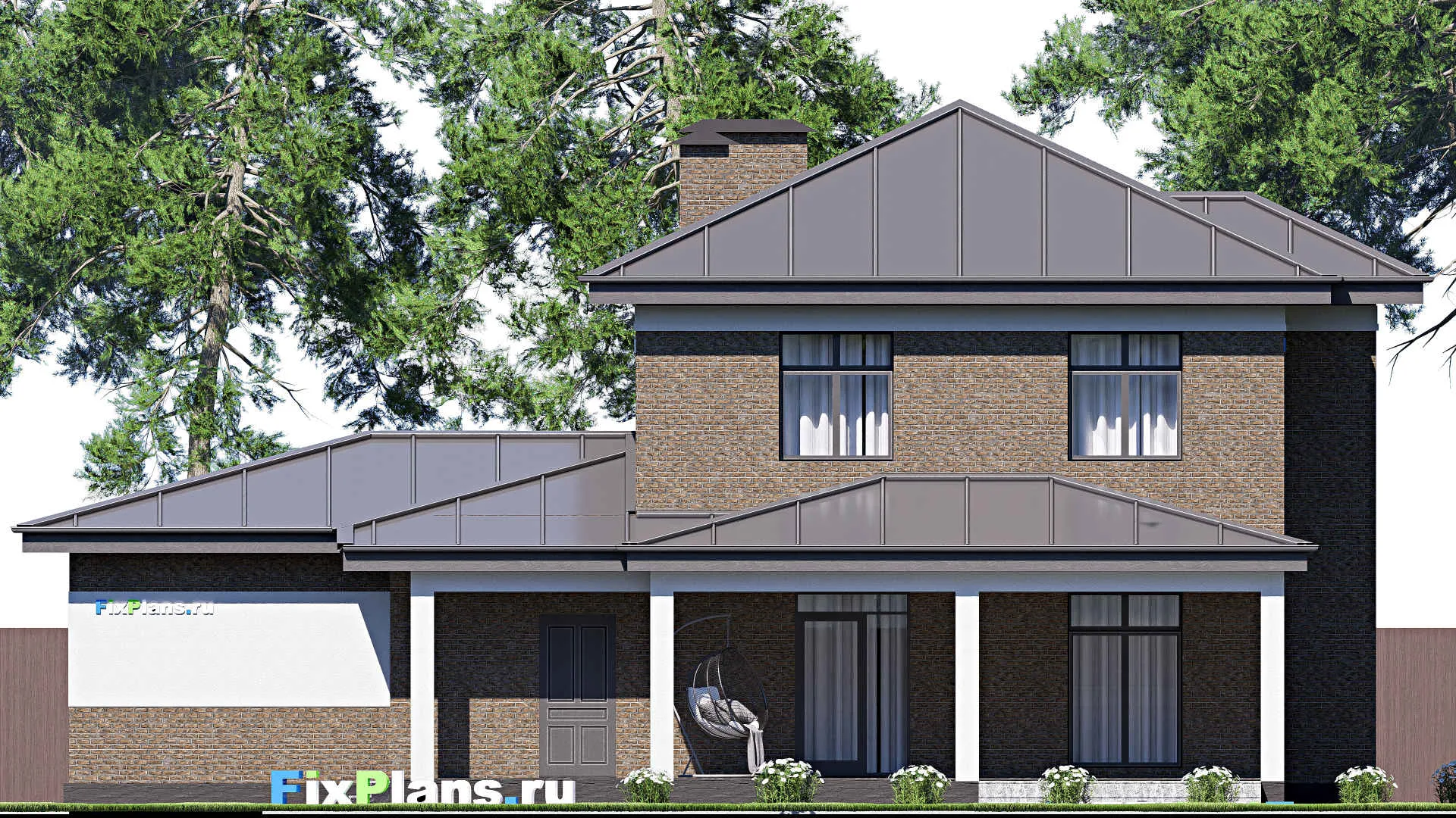 F-17963 - Проект двухэтажного дома 17 на 18, площадью 250 м² с террасой, гаражом на 2 машины и 4 спальнями