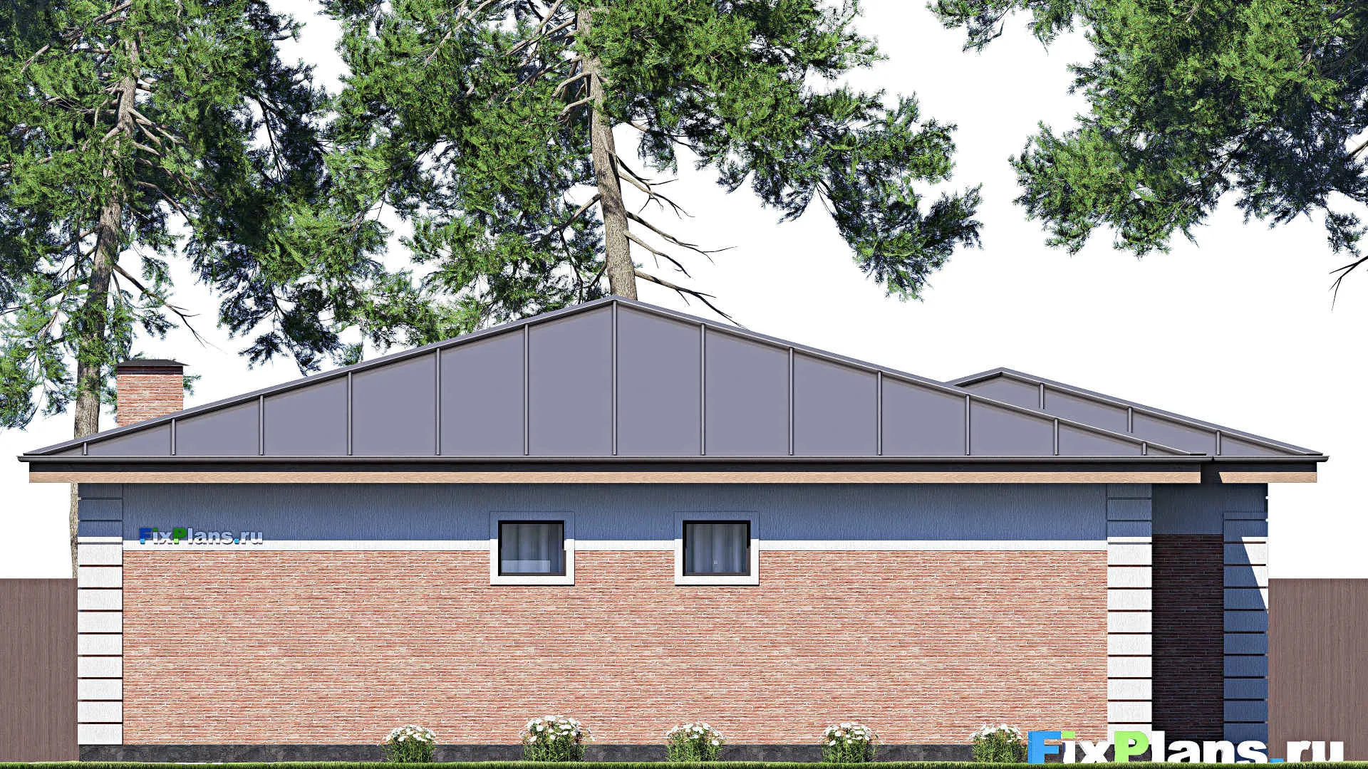 F-18746 - Проект одноэтажного дома 15 на 33, площадью 280 м² с террасой и 4 спальнями