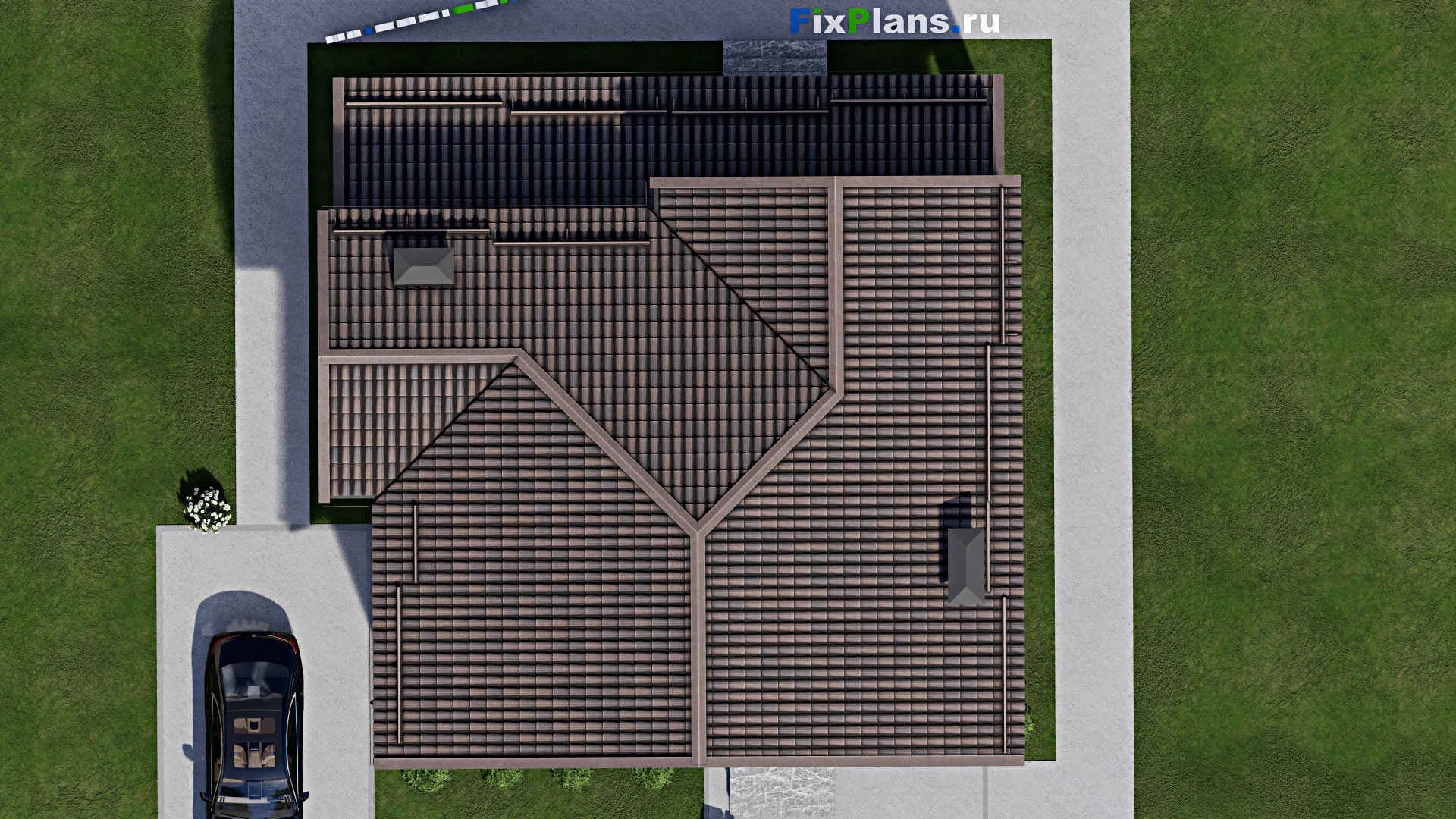 F-6794 - Проект дома с мансардой 13 на 13, площадью 200 м² с террасой, балконом и 4 спальнями