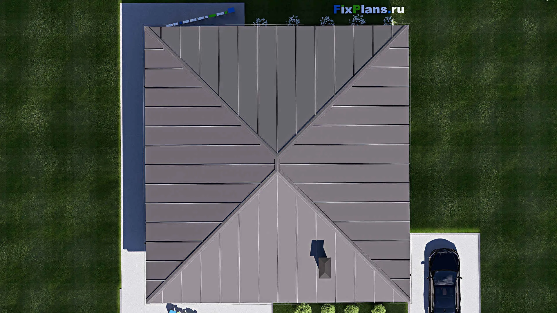 F-18593 - План одноэтажного дома 14 на 15, площадью 160 м² с террасой и 3 спальнями