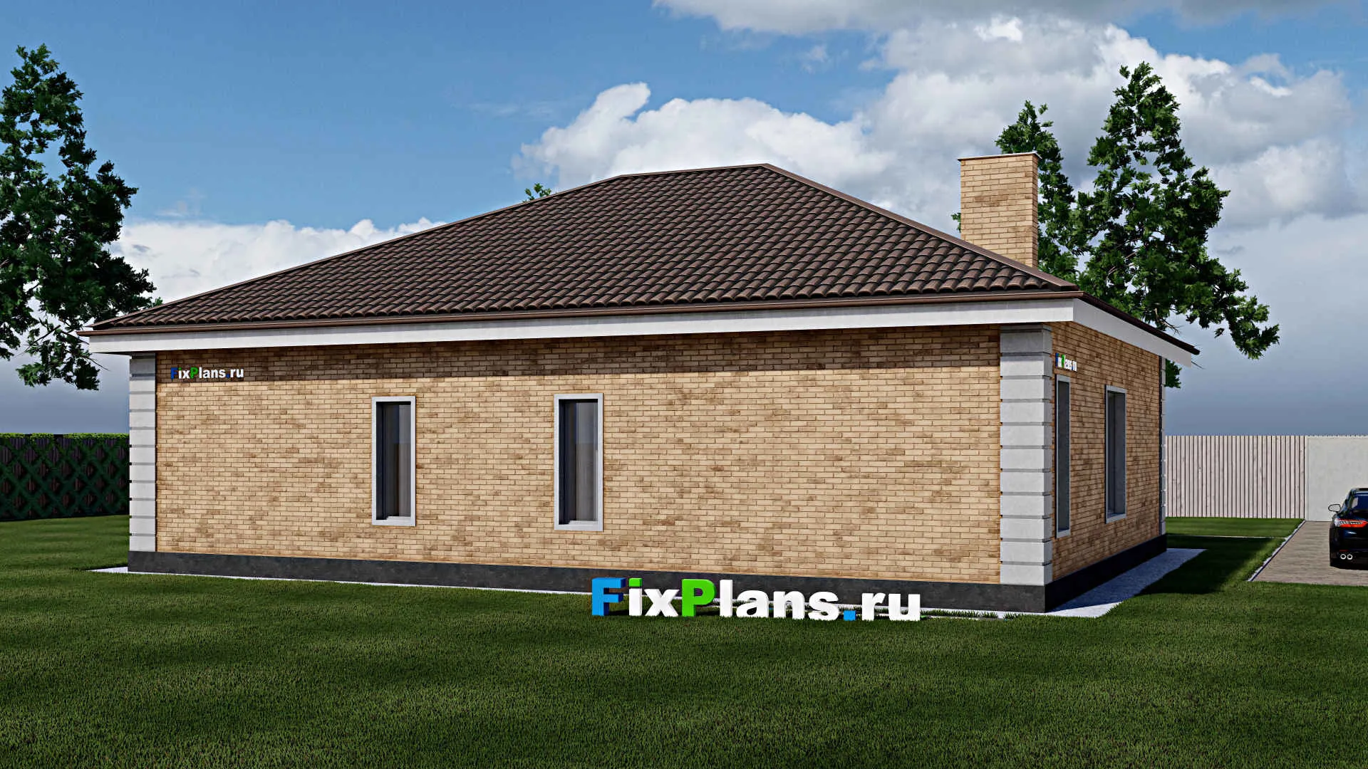 F-1664 - План одноэтажного дома 13 на 16, площадью 150 м² с 3 спальнями