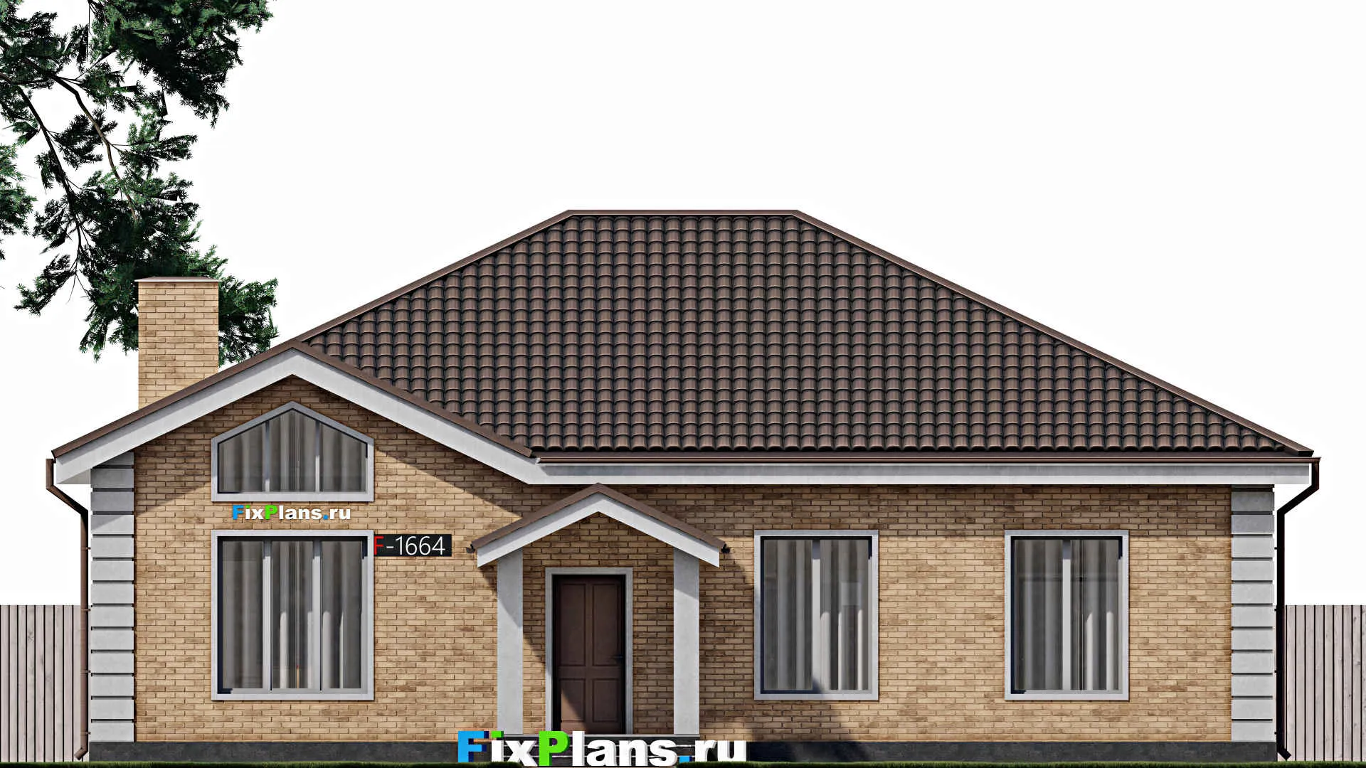 F-1664 - План одноэтажного дома 13 на 16, площадью 150 м² с 3 спальнями