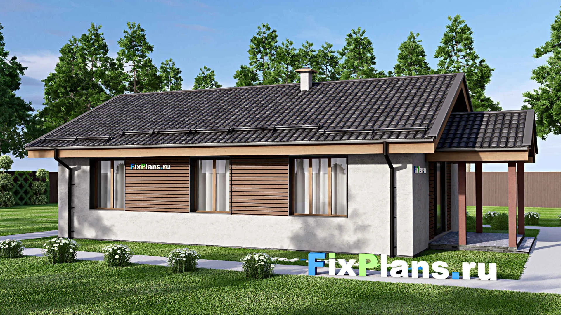 F-12788 - Проект одноэтажного дома 10 на 15, площадью 100 м² с террасой и 3 спальнями