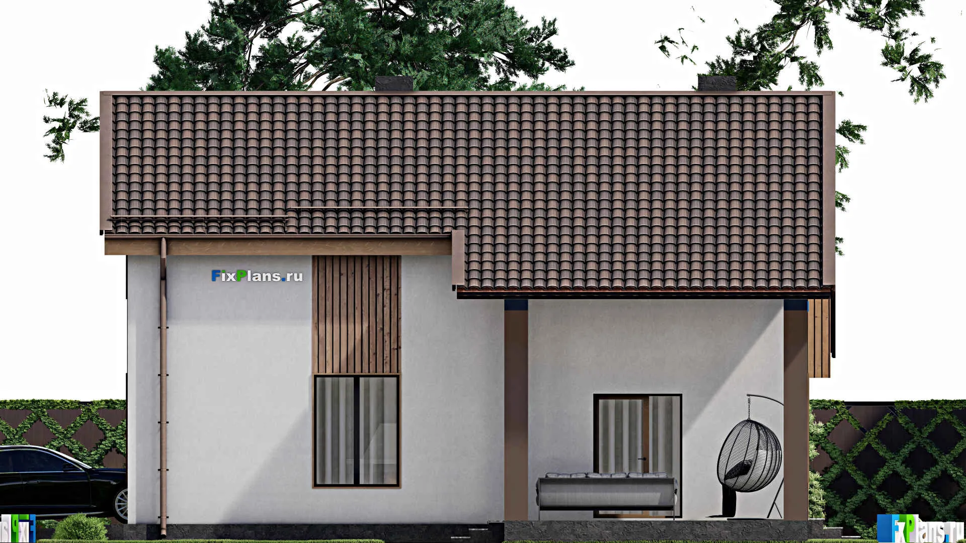 F-7676 - Проект дома с мансардой 12 на 16, площадью 190 м² с террасой, балконом, гаражом на 1 машину и 4 спальнями