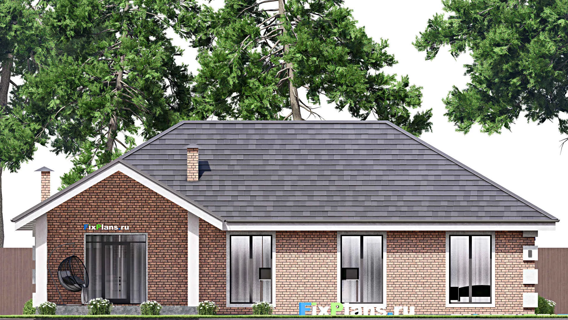 F-13913 - Проект одноэтажного дома 15 на 17, площадью 160 м² с террасой и 4 спальнями