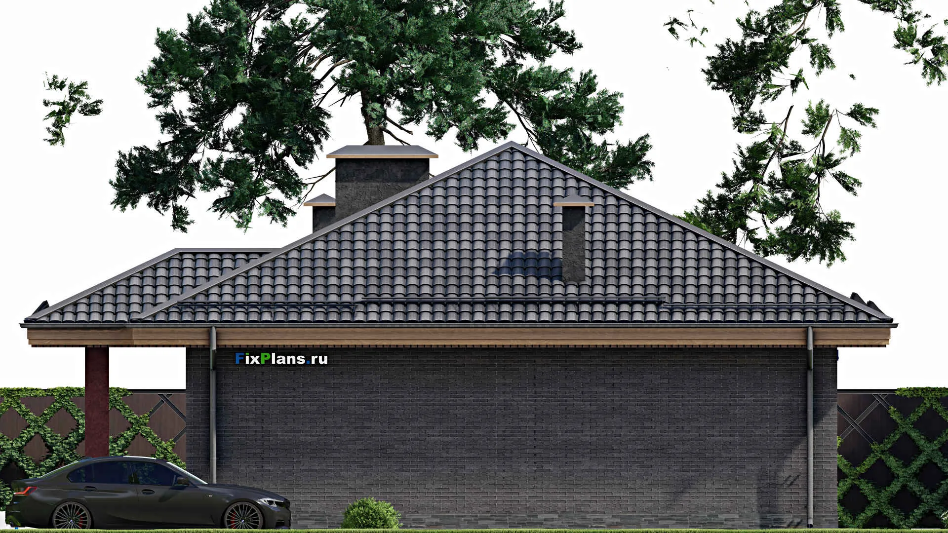 F-7874 - План одноэтажного дома 11 на 14, площадью 120 м² с террасой и 3 спальнями