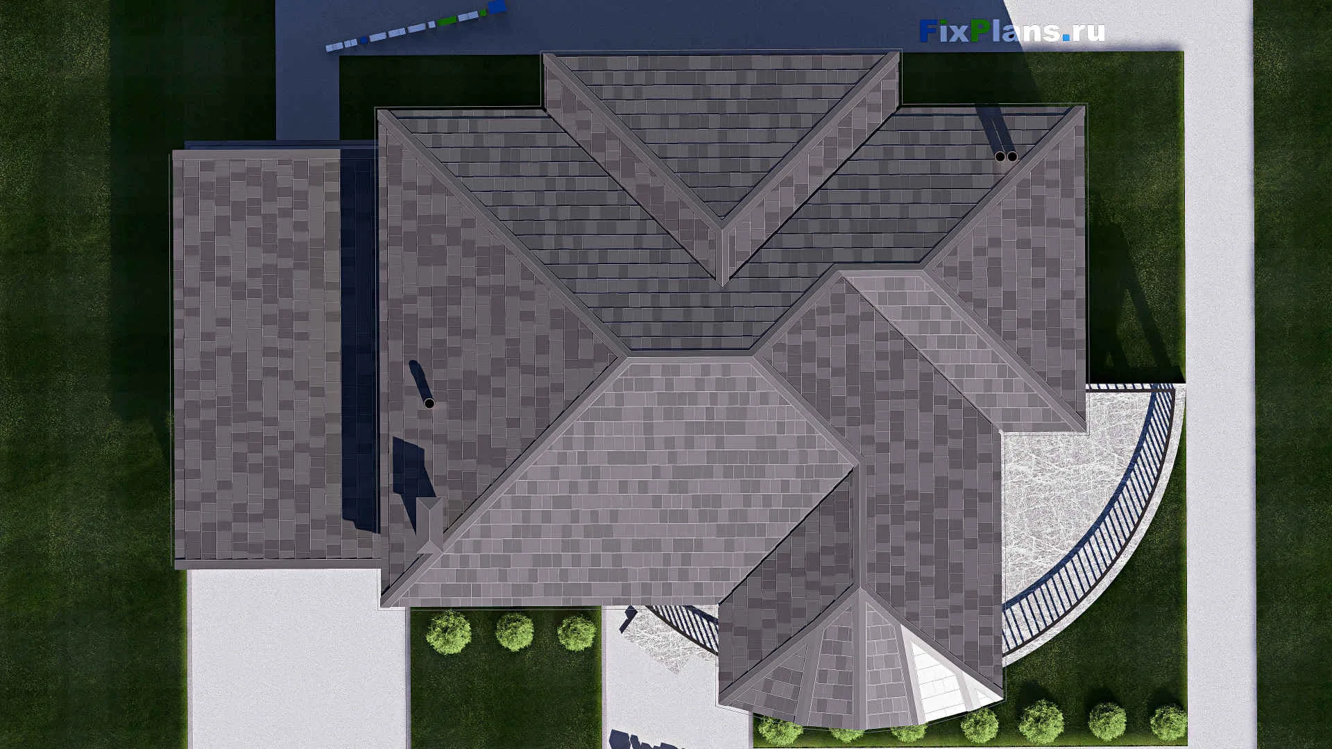 F-20519 - Проект двухэтажного дома 14 на 18, площадью 250 м² с террасой, балконом и 5 спальнями