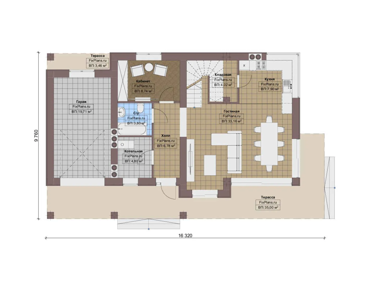 F-16298 - Планы дома с мансардой 10 на 17, площадью 190 м² с 3 спальнями