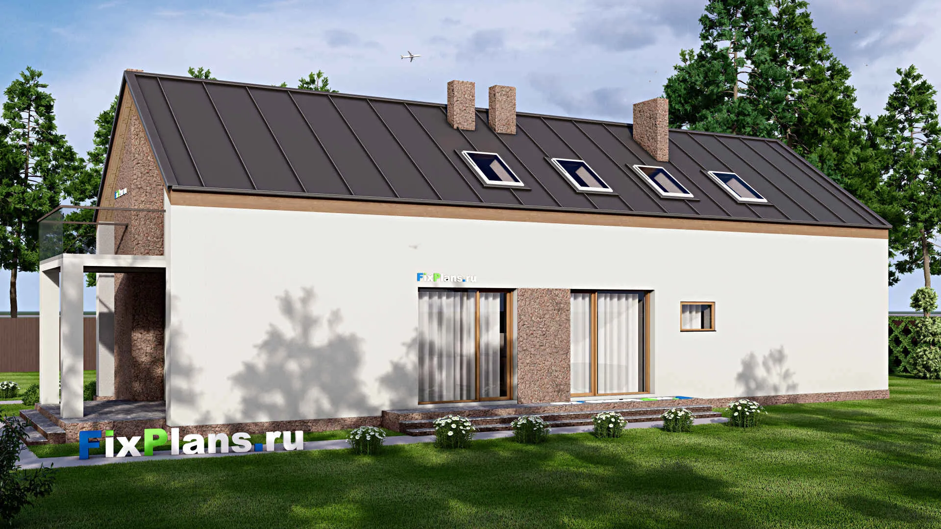 F-16199 - Проект дома с мансардой 11 на 24, площадью 320 м² с террасой, балконом, гаражом на 2 машины и 3 спальнями