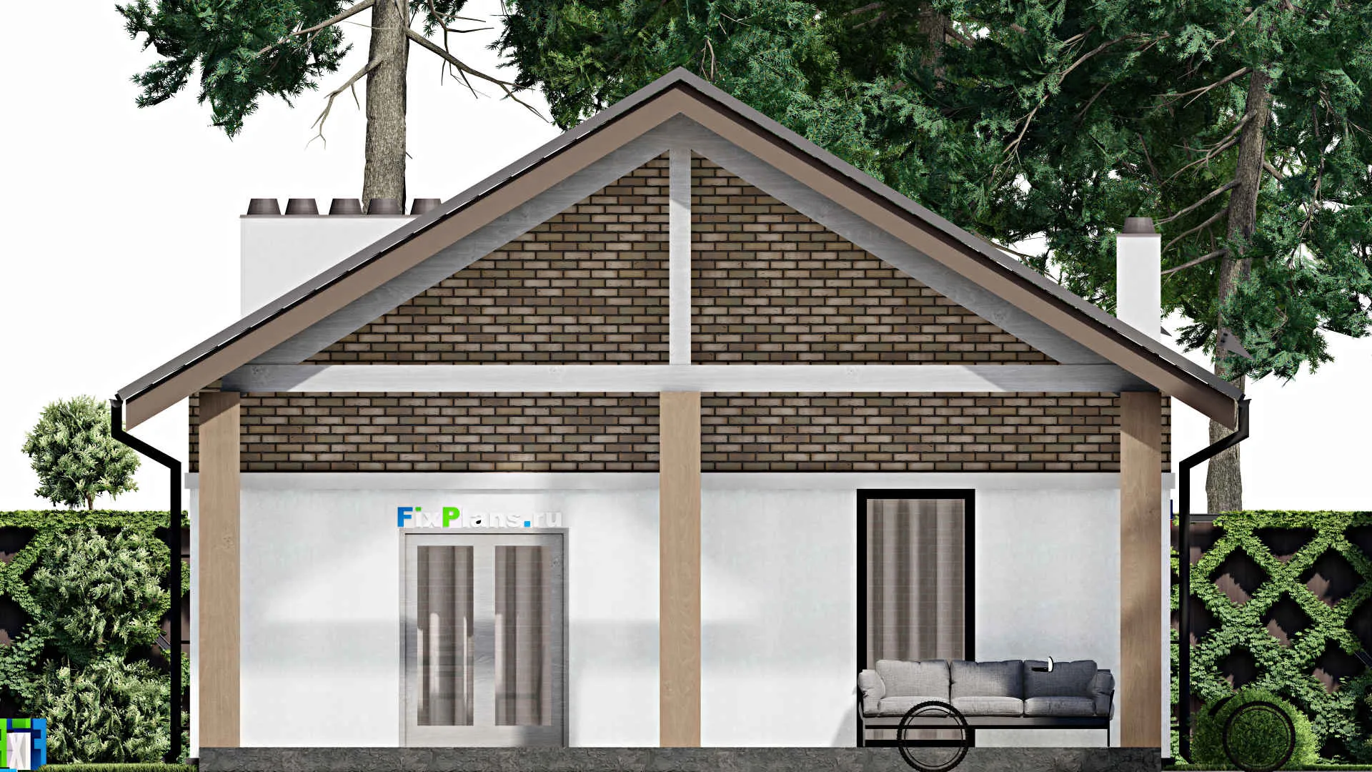 F-7370 - Проект одноэтажного дома 10 на 20, площадью 150 м² с террасой и 4 спальнями