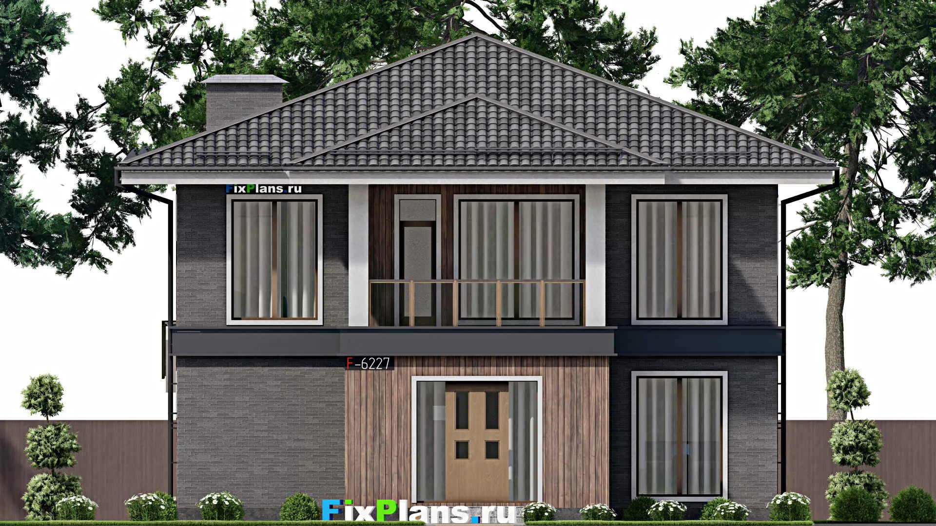 F-6227 - Проект двухэтажного дома 13 на 20, площадью 270 м² с террасой, балконом и 4 спальнями