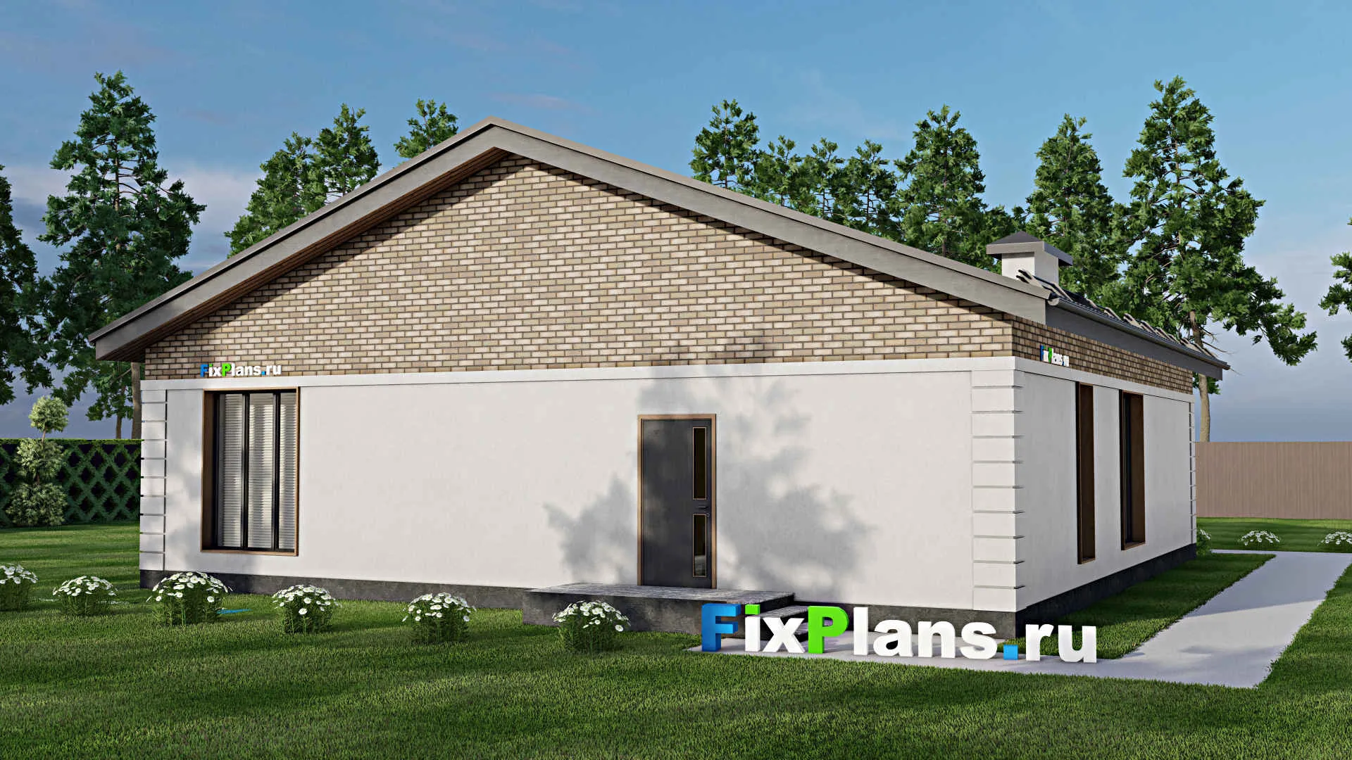 F-8036 - Проект одноэтажного дома 14 на 19, площадью 180 м² с баней, гаражом на 1 машину и 3 спальнями