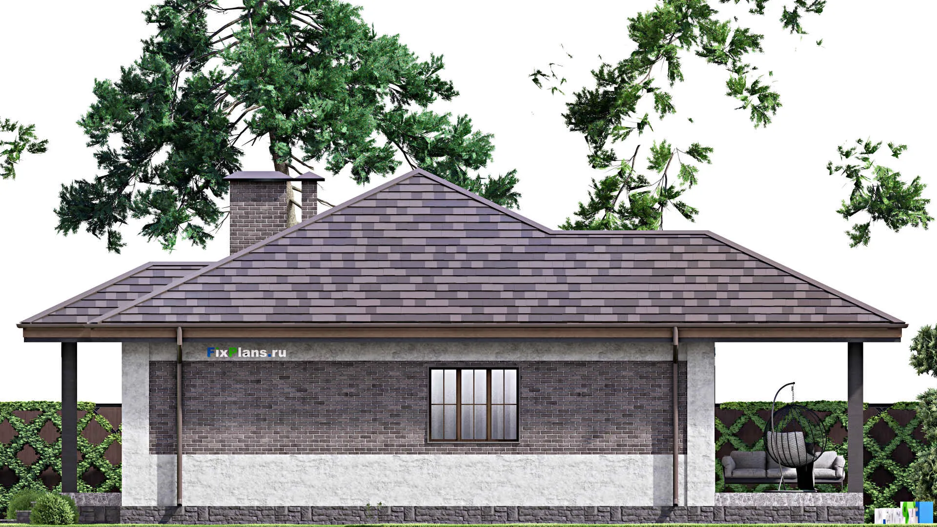 F-14210 - Проект одноэтажного дома 14 на 16, площадью 150 м² с террасой и 3 спальнями