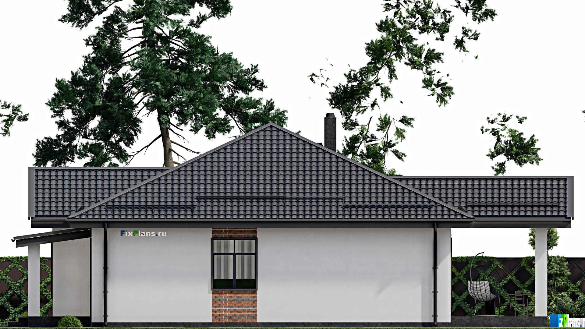 F-3626 - Проект одноэтажного дома 14 на 14, площадью 170 м² с террасой и 3 спальнями