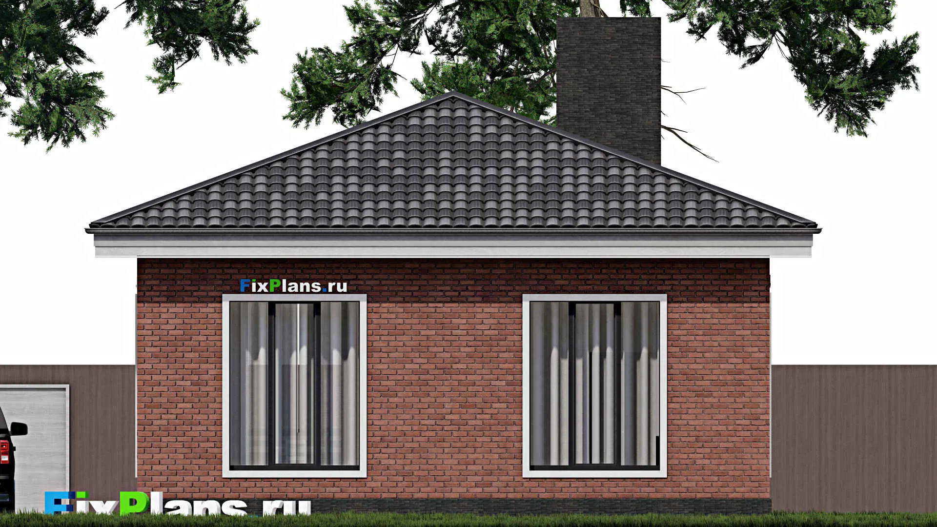 F-1061 - Проект одноэтажного дома 10 на 11, площадью 100 м² с террасой и 1 спальнями