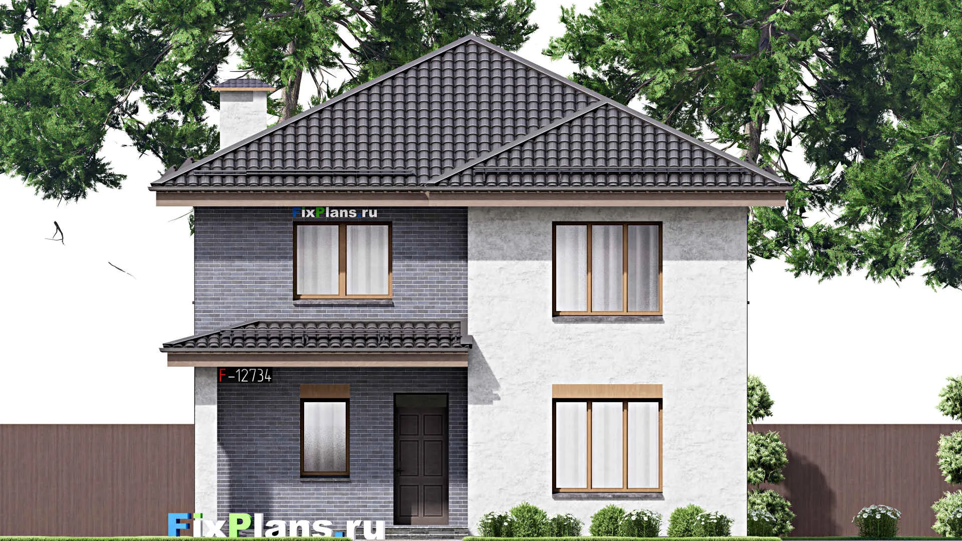 F-12734 - Проект двухэтажного дома 10 на 16, площадью 200 м² с террасой и 4 спальнями
