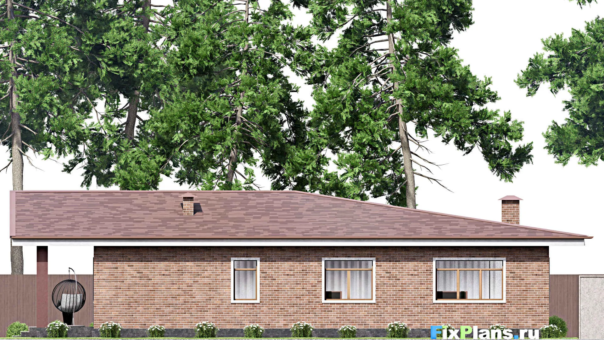 F-9269 - Проект одноэтажного дома 16 на 19, площадью 190 м² с террасой и 3 спальнями