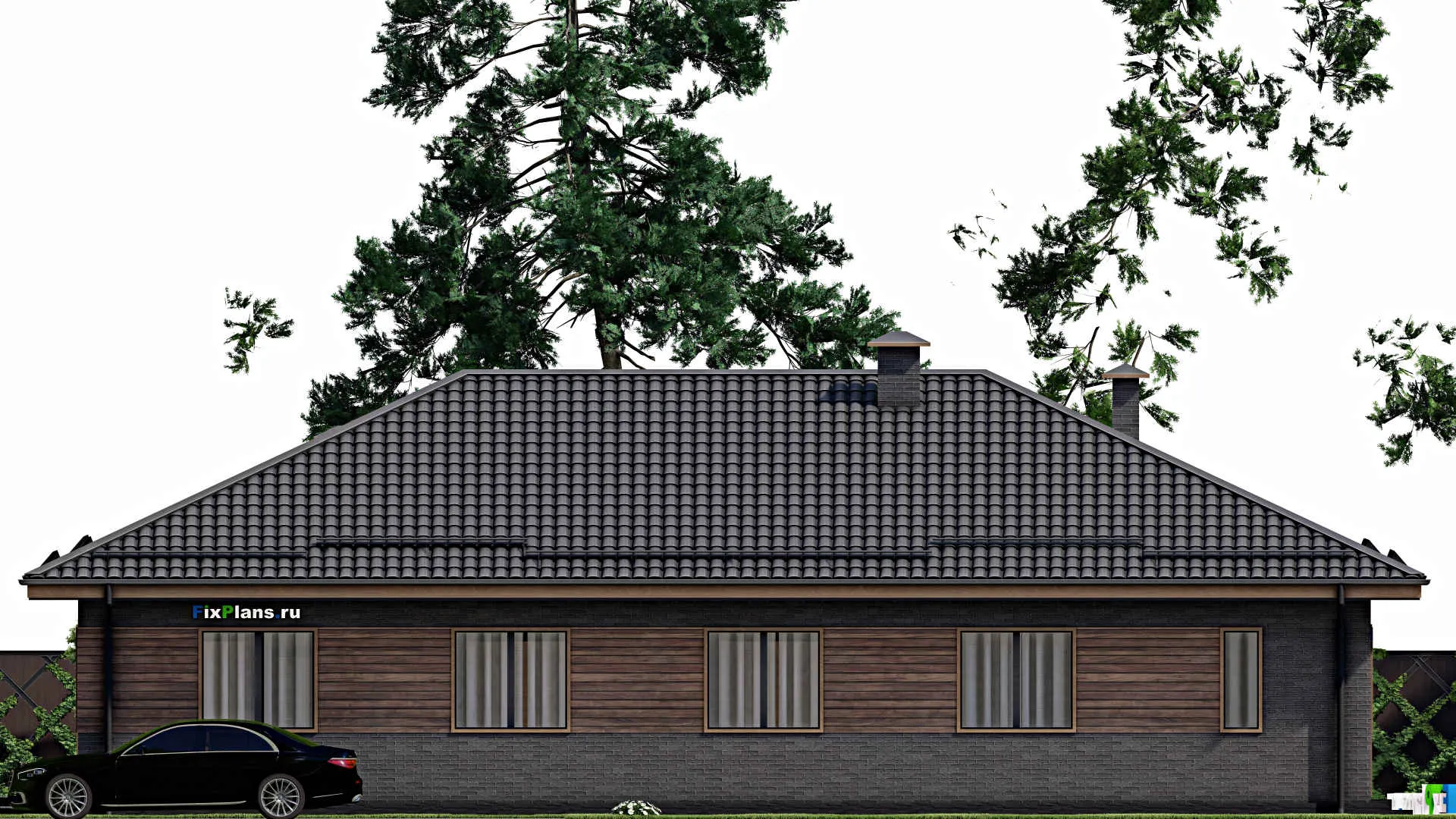 F-4760 - Проект одноэтажного дома 11 на 19, площадью 200 м² с террасой и 5 спальнями