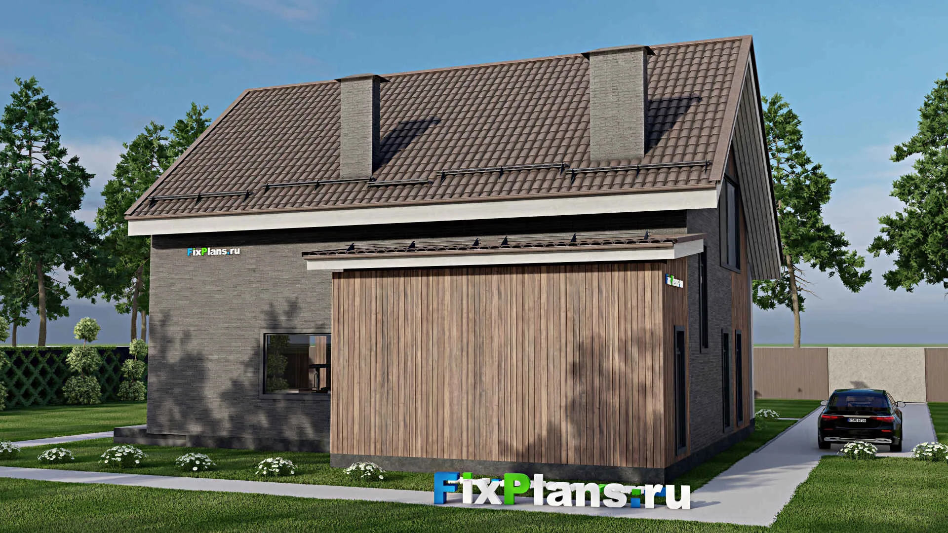 F-4139 - Проект дома с мансардой 11 на 15, площадью 210 м² с террасой, балконом и 3 спальнями