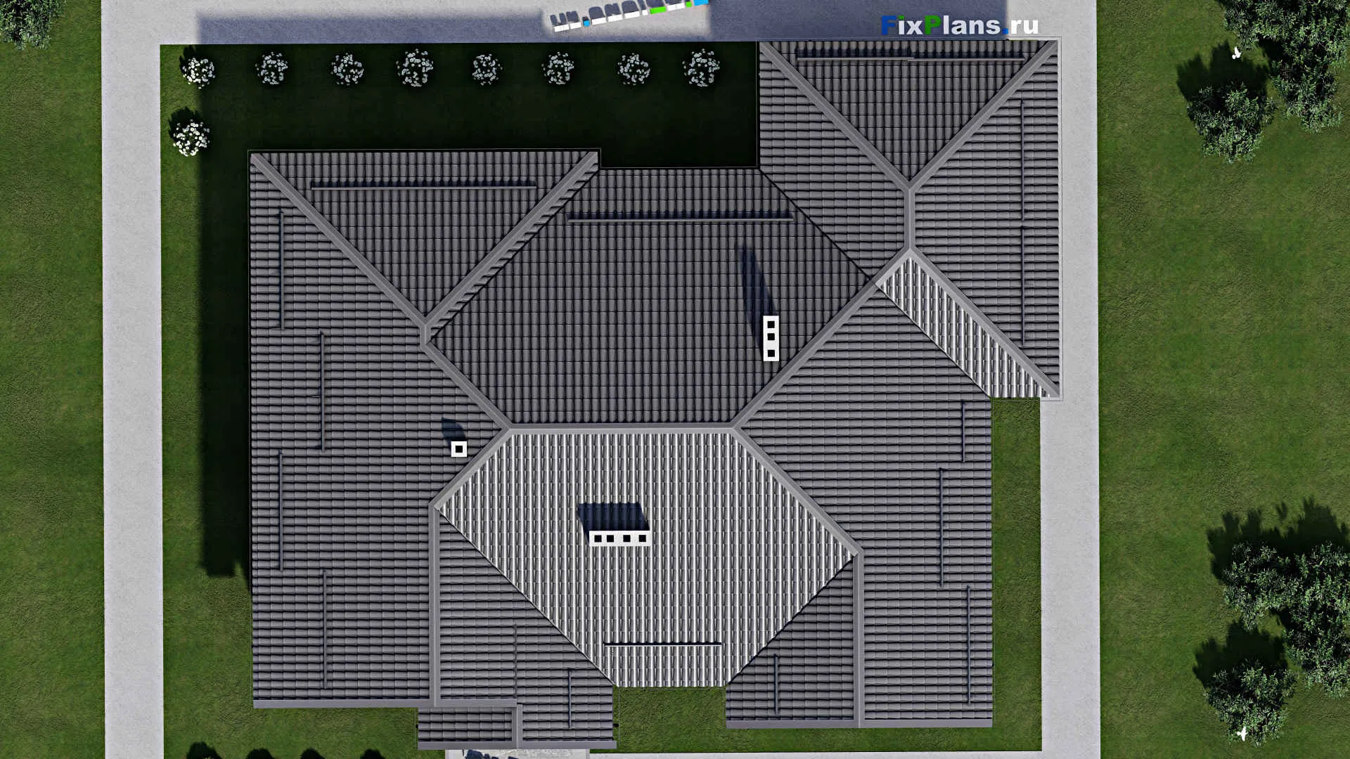 F-1943 - Проект одноэтажного дома 14 на 18, площадью 200 м² с террасой и 4 спальнями