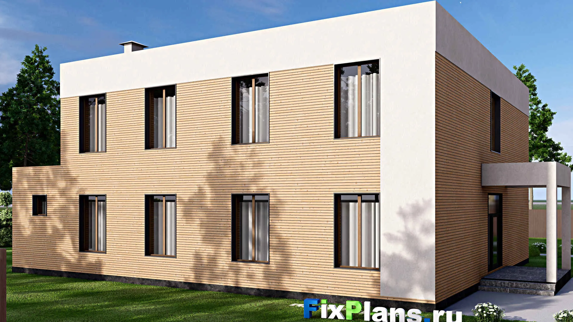 F-17009 - Проект двухэтажного дома 19 на 21, площадью 490 м² с террасой, балконом, баней, спортзалом и 8 спальнями