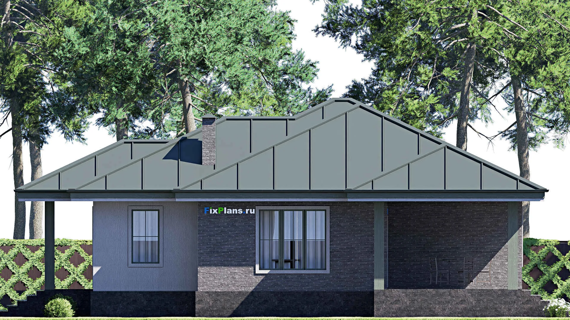 F-20771 - План одноэтажного дома 13 на 15, площадью 120 м² с террасой и 3 спальнями